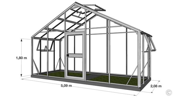 Krieger Gewächshaus Floratherm® 5,09 m x 2,08 m incl. 16 mm PLEXIGLAS®